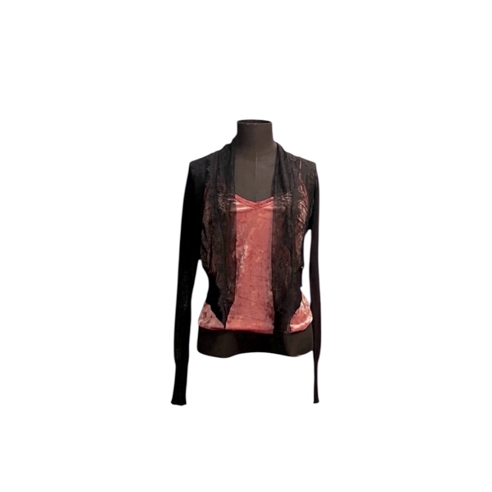 🖤𝐏𝐈𝐍𝐊𝐎 Black Linen/Flax Lace Trim Cardigan